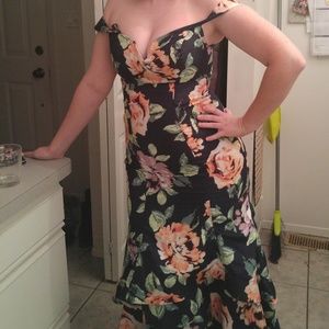 Floral Shantung Tiered Mermaid Dress